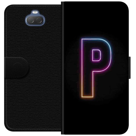 Kompatibel Tegnebogsetui til Sony Sony Xperia 10 Minimalistisk neonbogstav P i farvegradient og lyseffekt mod sort baggrund i digital neonstil