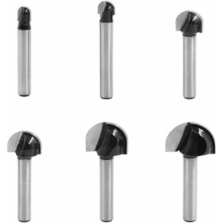 6 st 6,35 mm frässtål kärnboxbitar Cnc rund spårfräs träbearbetningsverktyg 6,35 mm/7,9 mm/12,7 mm/15,9 mm/19 mm/22,2 mm