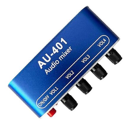 DC 5V-12V AU-401 Stereo Äänimikseri 4 Sisääntuloa 1 Ulostulo Yksilöllisesti Säädettävä Levy Äänen Miksaus DIY Kuulokevahvistin JP