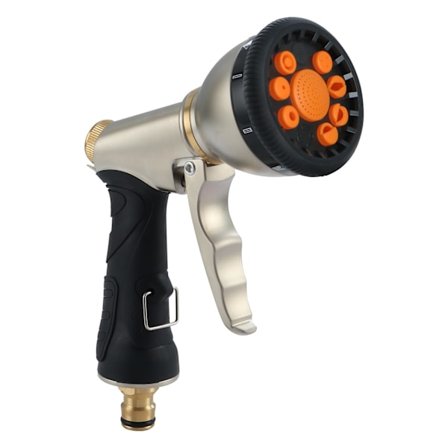 Metallträdgårdsspruta, högtrycksspruta, 9 justerbara mönster, för bevattning av växter, biltvätt