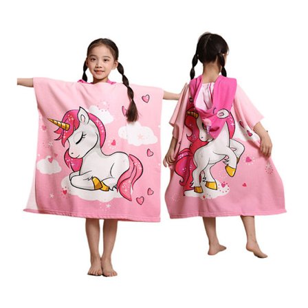 Badehåndkle Poncho med Hette for Barn Gutter Jenter Svømmeovertrekk Kappe Brukbar med Trykknapper