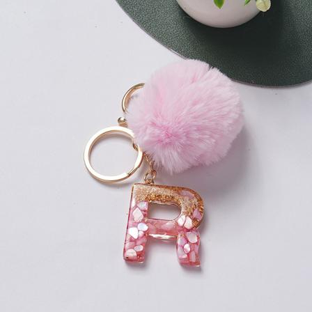 e Avaimenperä Vaaleanpunainen Pompom Ball 26 Letter Keychain Resin Avaimenperät R