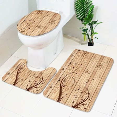 Tredelad tryckt badrumsuppsättning toalett, badrumsgolvmatta, kit