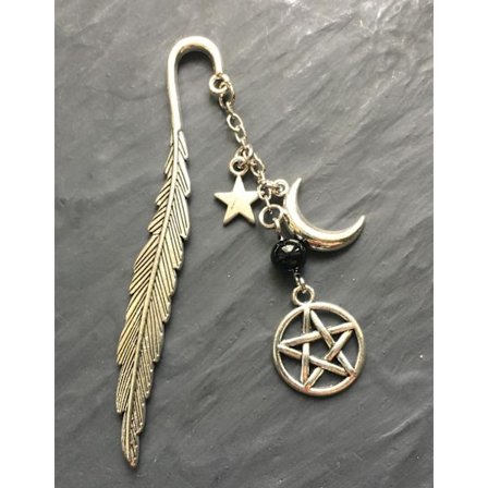Bokmärke Pentagram Onyx Crescent Moon Stjärna Wicca Pagan