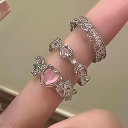 3stk/sett Uregelmessige hjerteringer Fingerringer ROSA pink