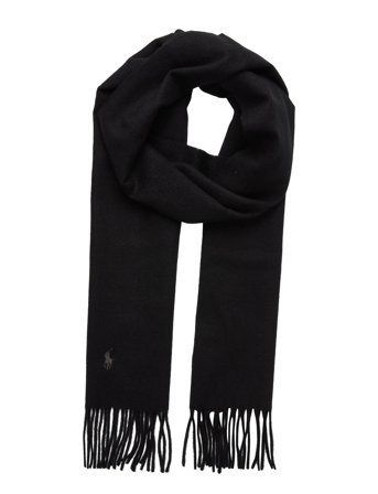 Polo Ralph Lauren Fringe Cashmere Scarf - Black - ONE SIZE