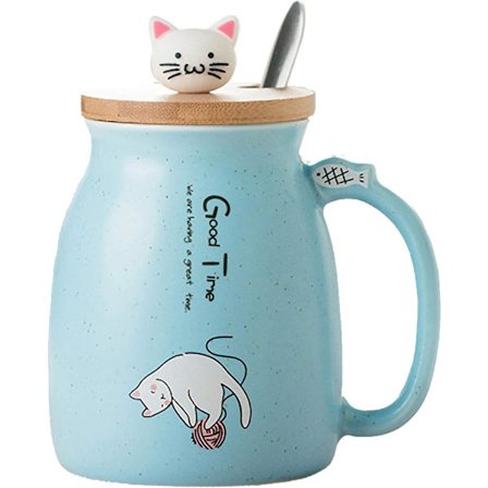 KZQ-Frukostmugg Present till Vänner Katt Kaffemugg Kanin Tekopp med Lock Sked