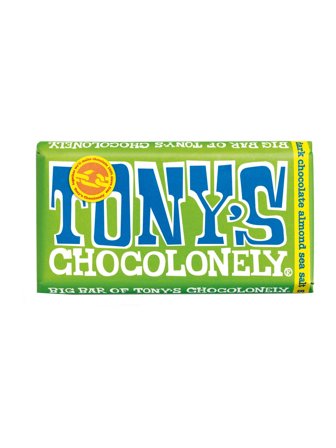 Tony's Chocolonely Fairtrade dark chocolate with at least 51% cacoa solids and almonds and seasalt 0.24kg