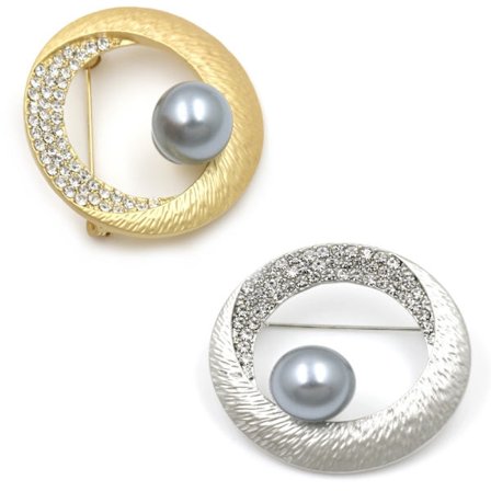 Brosch Kristall Blad SILVER/GULD