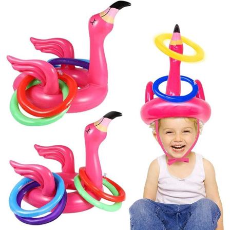 3 Pakkaus Ilmatäytettäviä Flamingo Uima-allasrengasheittopelejä Lapsille Aikuisten Perheelle