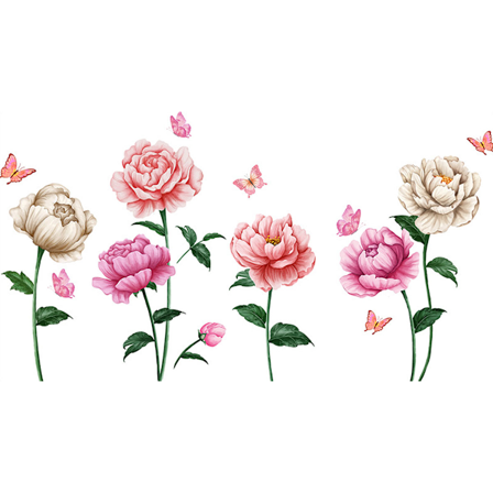 Irrotettava ja kiinnitettävä tapetti, ruusukimppukukkia eloisaan pyhäkköösi, puutarhakukkien seinätarrat, jotka syleilevät luontoa