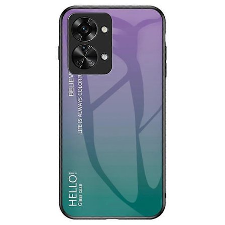 Stöttåligt Gradient Färgat Härdat Glas Skal Hårt PC Mjuk TPU Ram Skydd för OnePlus Nord 2T 5G Gradient Lila