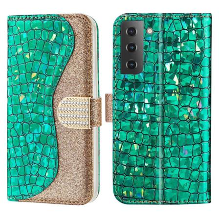 Skalo Samsung S22 Croco Glitter Plånboksfodral - Grön Grön