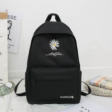 New Solid Backpack Girl School Bags For Teenage School Bag Nylon Daisy Printing Bag Black