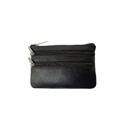 Møntpung i ægte læder med dobbelt lynlås