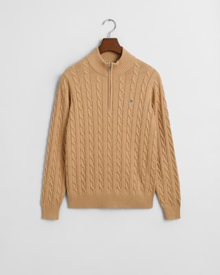 GANT - Kabelstrikket genser med half-zip til ungdom khaki melange