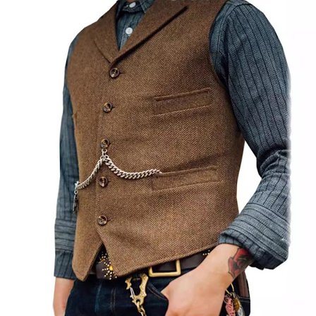 Herre Vest Veste Tweed Retro V-Hals Ull Herringbone for Prom