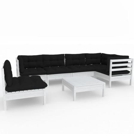 Vidaxl Loungegrupp Med Dynor 7 Delar Vit Massiv Furu Vit