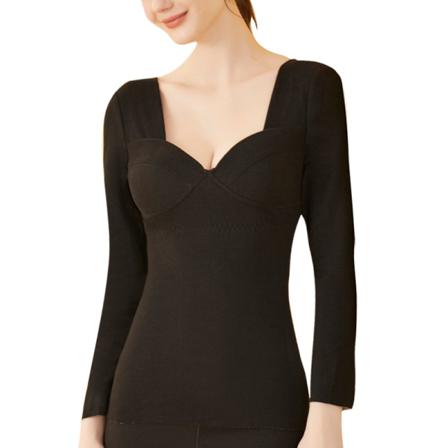 Kvinnor Thermal Långärmad V-hals Enfärgad Skjorta