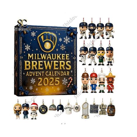 Milwaukee Brewers Blind Box Julekalender, Juletræspynt, Akrylvedhæng, Samlerobjekt Julepynt