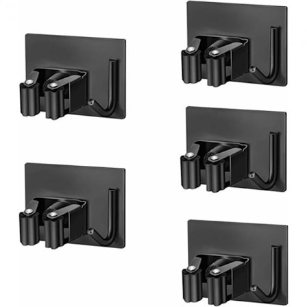 5-pack självhäftande väggmonterade mopp- och kvasthållare med position och krok