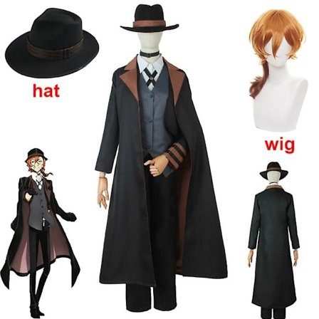 Bungou Stray Dogs Menn Kvinner Nakahara Chuuya Cosplay Kostyme Parykk Hatt Hanske Jakke Bukser Kvinnelig Chuya Nakahara Cosplay Dress