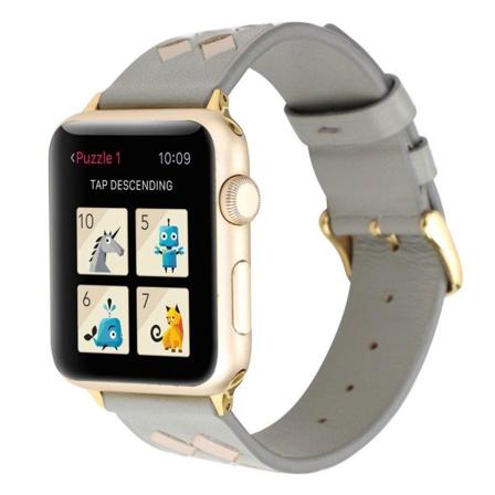 Apple Watch Series 4 44mm vævet ægte læder Urrem - Grå Silver grey