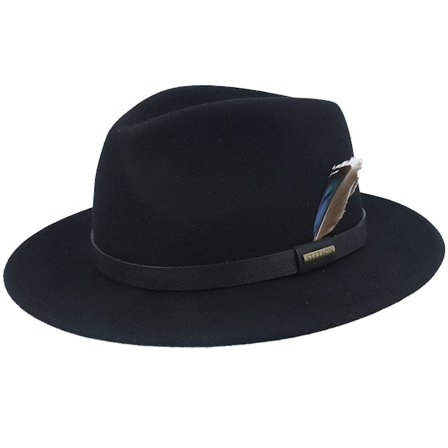 Stetson - Musta fedora Hattu - Woolfelt Black Traveller @ Hatstore