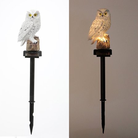 2 stk. Havepynt Vandtæt Solar LED Ugle Plænelampe Udendørs Terrasse Have Kreative Solcellelamper (Hvid)