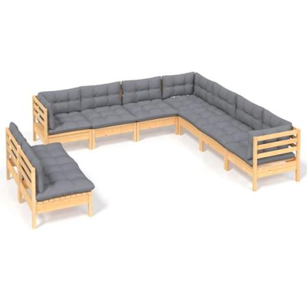 Vidaxl Loungegrupp Med Grå Dynor 9 Delar Massiv Furu Grå