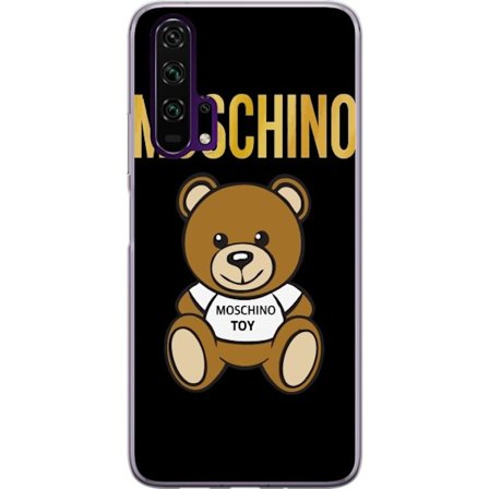 Kompatibelt Mobilskal till Honor Honor 20 Pro Moschino-inspirerad nallebjörn med text på tröjan, centrerad mot svart bakgrund med tydlig mode- och