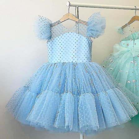 Flickor Prinsessan Polka Dot Klänning Barn Bröllop Födelsedag Elegant Fest Balklänning Barn Tyll Rygglös 9T