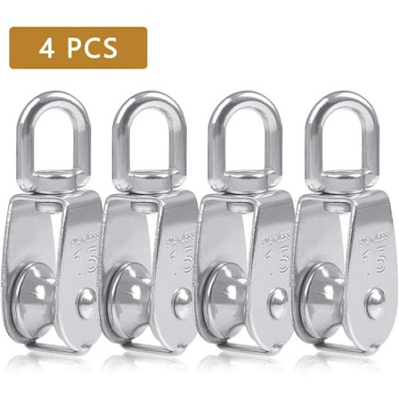 Enkelt trisse til kabel 15MM rustfrit stål, klatretrisse læsserulle, løftetrisse kapacitet 35 kg - 4 stk sølv