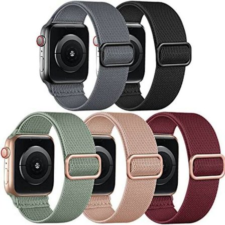 5-pakning Nylon Stretch Band Kompatibel med Apple Watch 42mm 44mm 45mm Kvinner Menn, Stoff Elastisk Armbånd Solo Loop Band for iWat—max