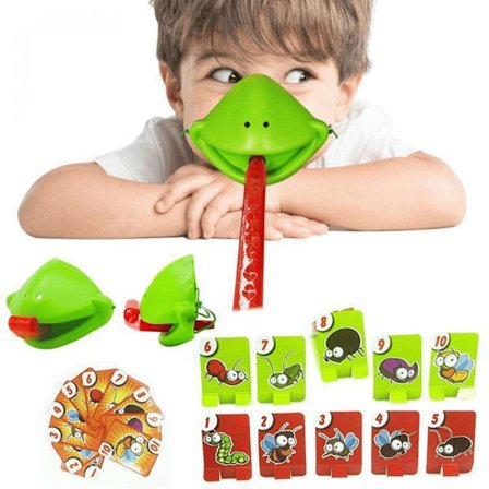 Frø, der spytter tunge brætspil, skubber kortspil, insektfangstspil, forældre-barn-spil, multiplayerspil, selskabsspil Super Gif