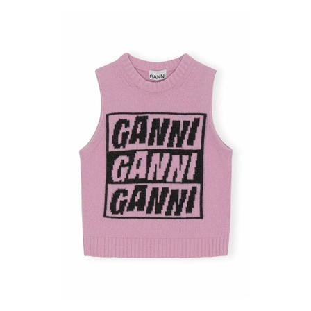 Ganni Logo Vest Pink, Dame Striktrøjer