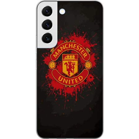 Kompatibelt Mobildeksel til Samsung Samsung Galaxy S22 5G Manchester United logo i rød og gul farge med røff sportslig bakgrunn