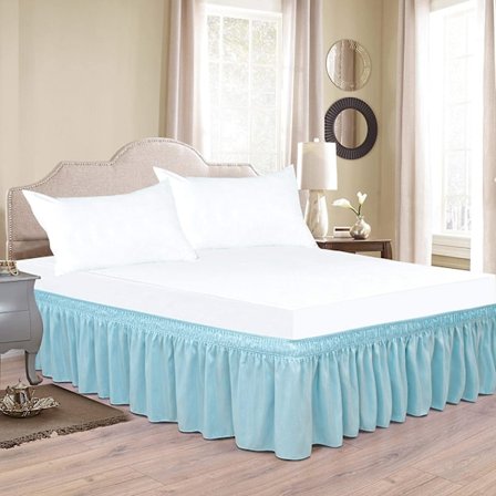 Ruffle Lyseblå Fuldsengskørt – Hotelkvalitets Ruffles til Fuldsenge med 18 tommer Drop – Elastisk Wrap Around Dust Ruffle Fuldsengskørt