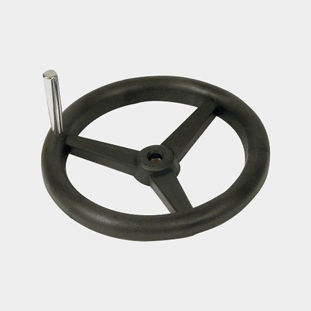 Volante para lancha, plástico, Ø250 mm, com cubo + manopla, compatível com eixo de direção 3/4′′ (19 mm), preto/cromado