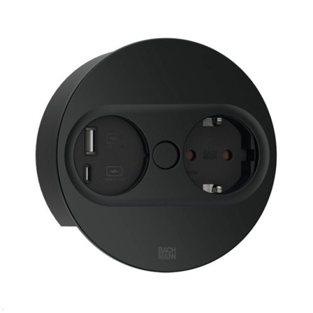 Rutab 946.104 Eluttag rund, USB A/C, avtagbart lock Svart, Strömbrytare & vägguttag