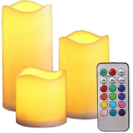 Paket med 3 LED-ljus, LED-pelarljus, LED-utomhusljus med timer, LED-utomhusljus vattentäta, för födelsedagar, jul, barer, hotell, bröllop