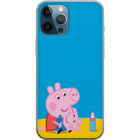 Yhteensopiva Puhelinkuori Apple iPhone 12 Pro Max Peppa Pig haltijan teema kruunulla ja taikasauvalla vaaleanpunaisella taustalla, söpö lasten kuvitus