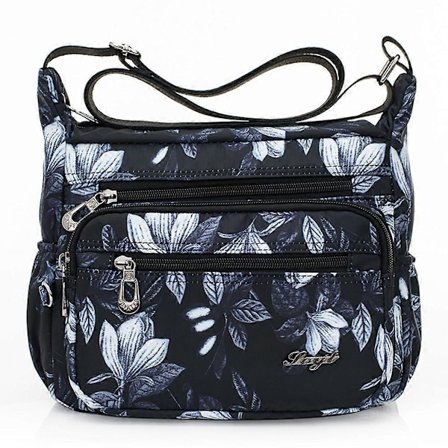 Nylon Blommönstrad Multi-Ficka Crossbody Väska Dam Rese Axelväska