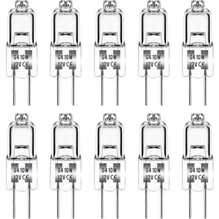 G4 Halogenlampa, 12V 10W G4 Lampa, Varmvit 3000K, 150LM, Dimbar, G4 Halogenlampa, Klar Kapsellampa, 10-pack