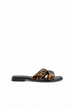 NA-KD Mules à lanières croisées en cuir à imprimé - Chaussures en cuir - Leopard - EU 37
