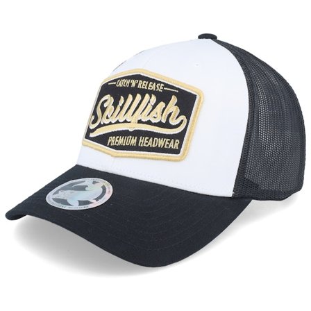 Skillfish - Premium Fishing Retro Black/White/Black Trucker Trucker Black Cap - @ Hatstore