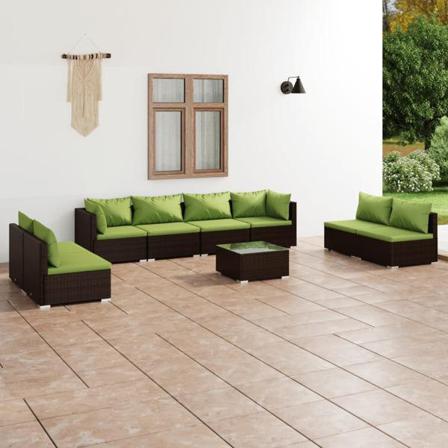 Vidaxl Loungegrupp För Trädgården Med Dynor 9 Delar Konstrotting Brun