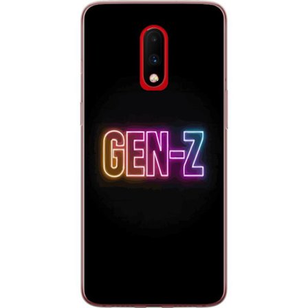 Kompatibel Mobilcover til OnePlus OnePlus 7 Neontekst Gen Z i farverigt lys mod en mørk baggrund i moderne digital stil