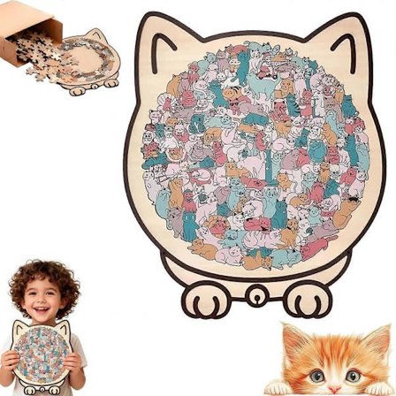 ​​135-bitars kattformad träpussel, kattkonturdesignpussel för heminredning och present till kattälskare​​