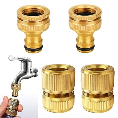 Puutarhaletkun liitinsarja, 4 kpl, pikaliitin, messinki, puutarhaletkun liitin, messinki, hanaliittimet, 1/2 ja 3/4 ulkokierre